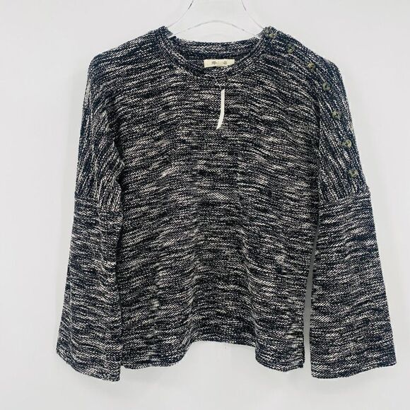 New Madewell Size XXS Black & White Spacedye Button Shoulder Wide Sleeve Sweater - Picture 2 of 8